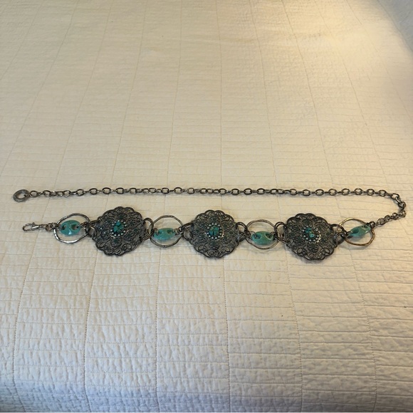 Y2K 90’s Concho belt adjustable turquoise adjustable vintage - Picture 3 of 5